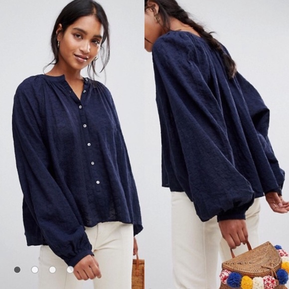 Free People Tops - Free People From The Clouds Eyelet Button Blouse